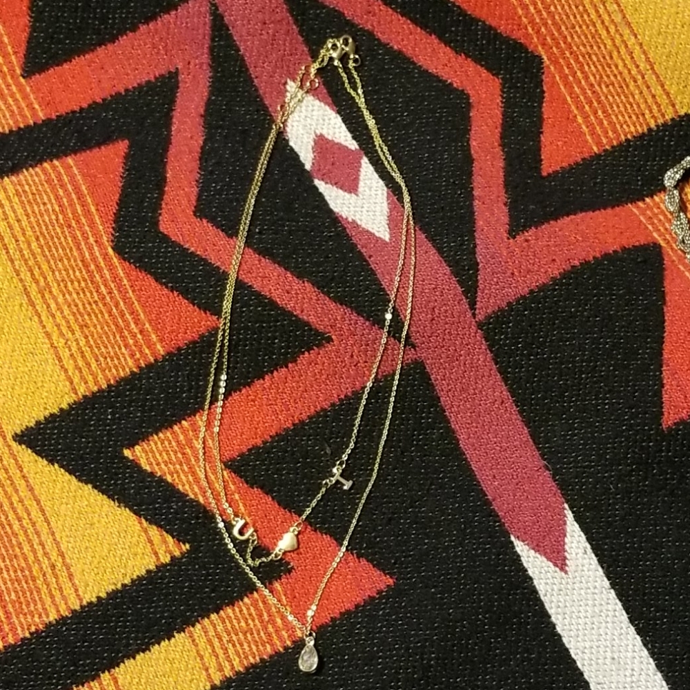 Gold tone 2 necklace choker set I ♡ U crystal love